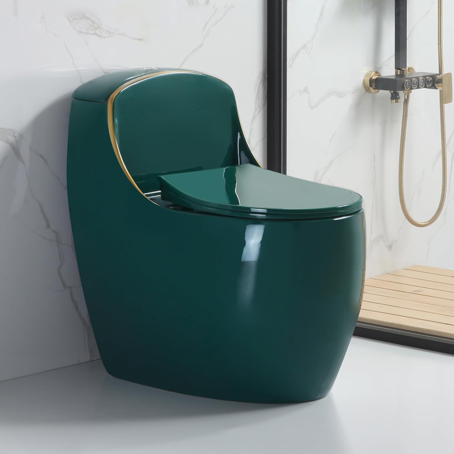 SUPERFLO One Piece Toilet with Egg Toilet Bowl & 1.6 GPF Siphon Flush, Rough in 12 Inch Small Toilets for Small Bathroom - Modern Toilet Saving Space (Green)