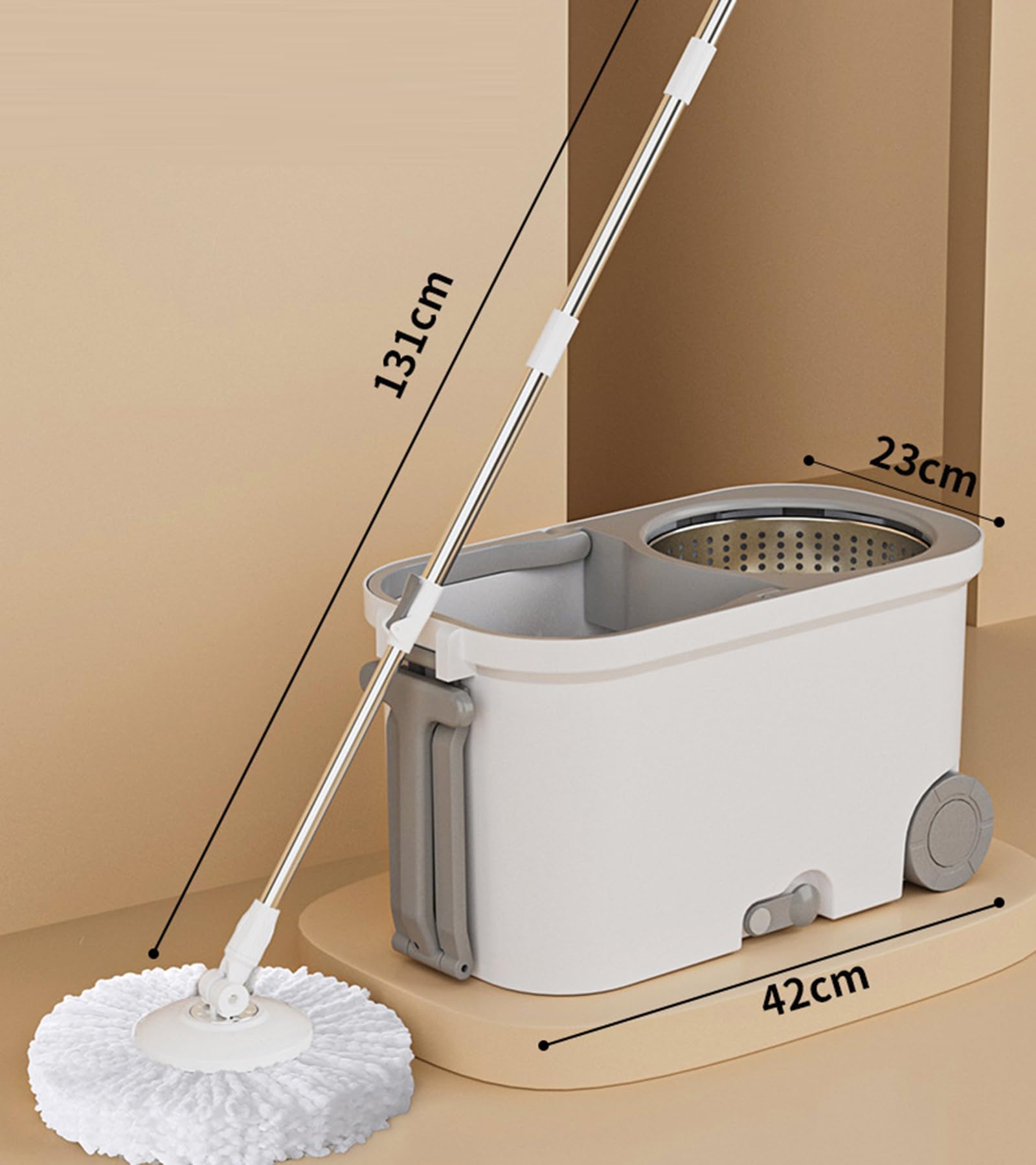 Doble-Drive Spin Mop con Extra-Grandes Rodillos, Manos Libres Auto-Wiping Mop, Lavable Cabezas de Repuesto, Limpieza sin Esfuerzo para Pisos