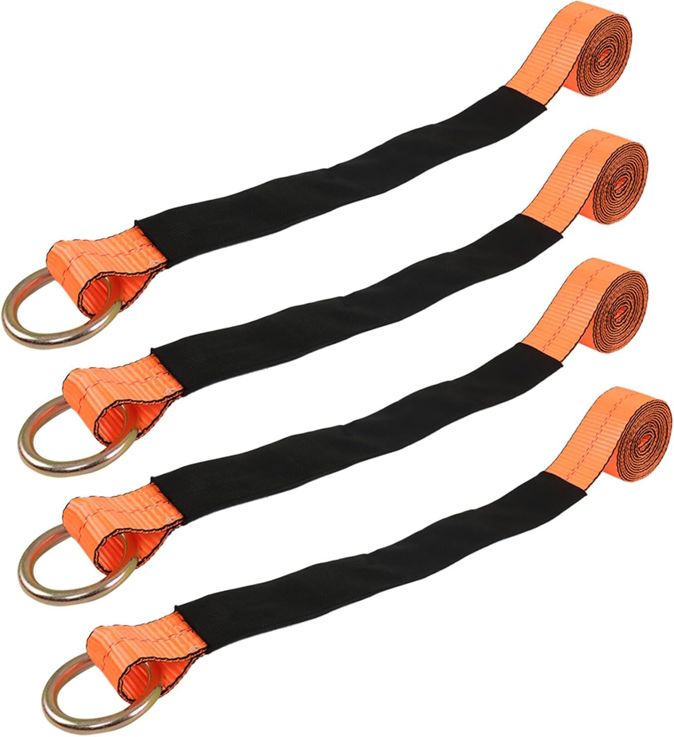 Silscvtt Pro Series Orange Lasso Style Car Tie Down with Snap Hooks 2 Inch x 96 Inch 4 PCS 3,300 lbs Safe Working Load