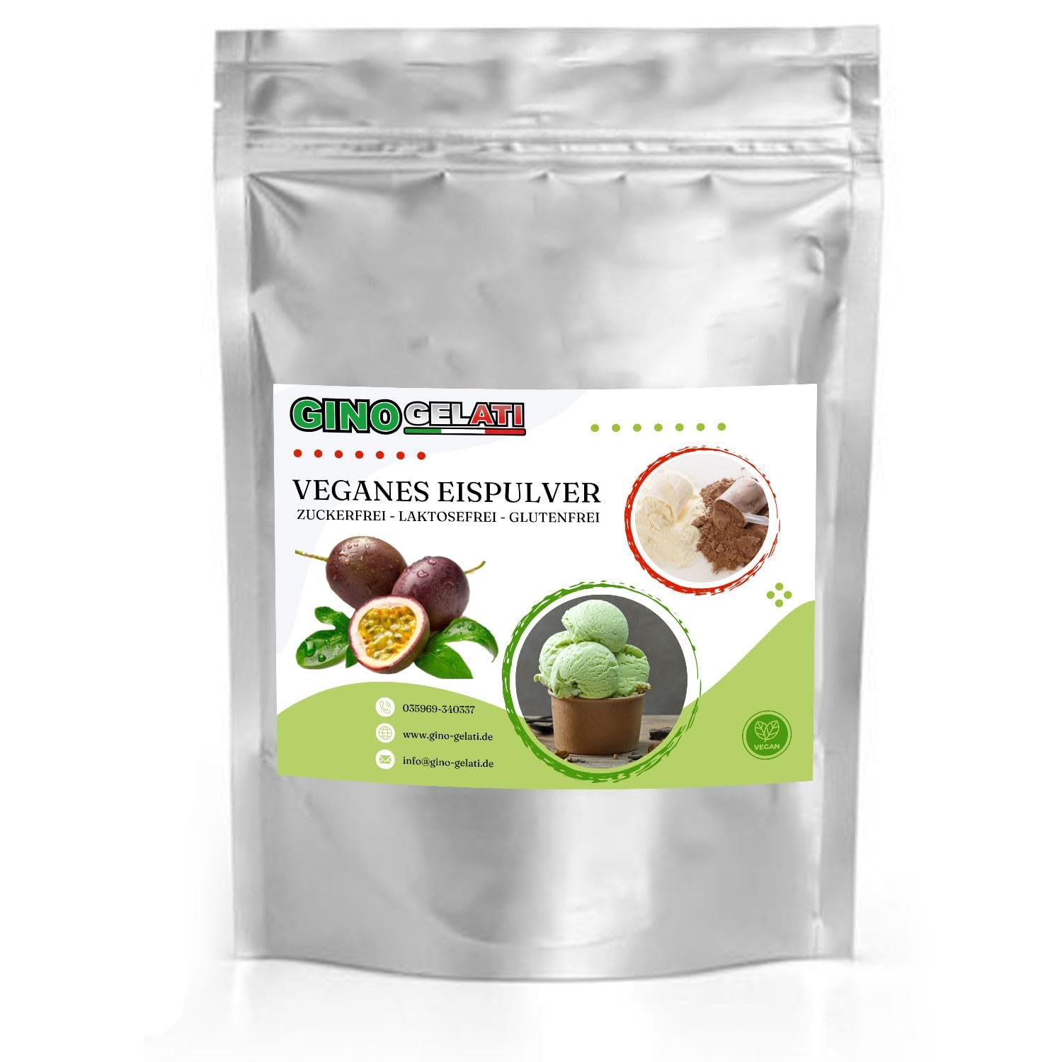 Gino Gelati Joghurt Veganes Eis Pulver Zucker-, laktosefrei, schnelle und einfache Zubereitung, mit natürlichem Aroma, Eispulver für Veganer geeignet, GMO-Frei (10 Kg, Joghurt Maracuja)