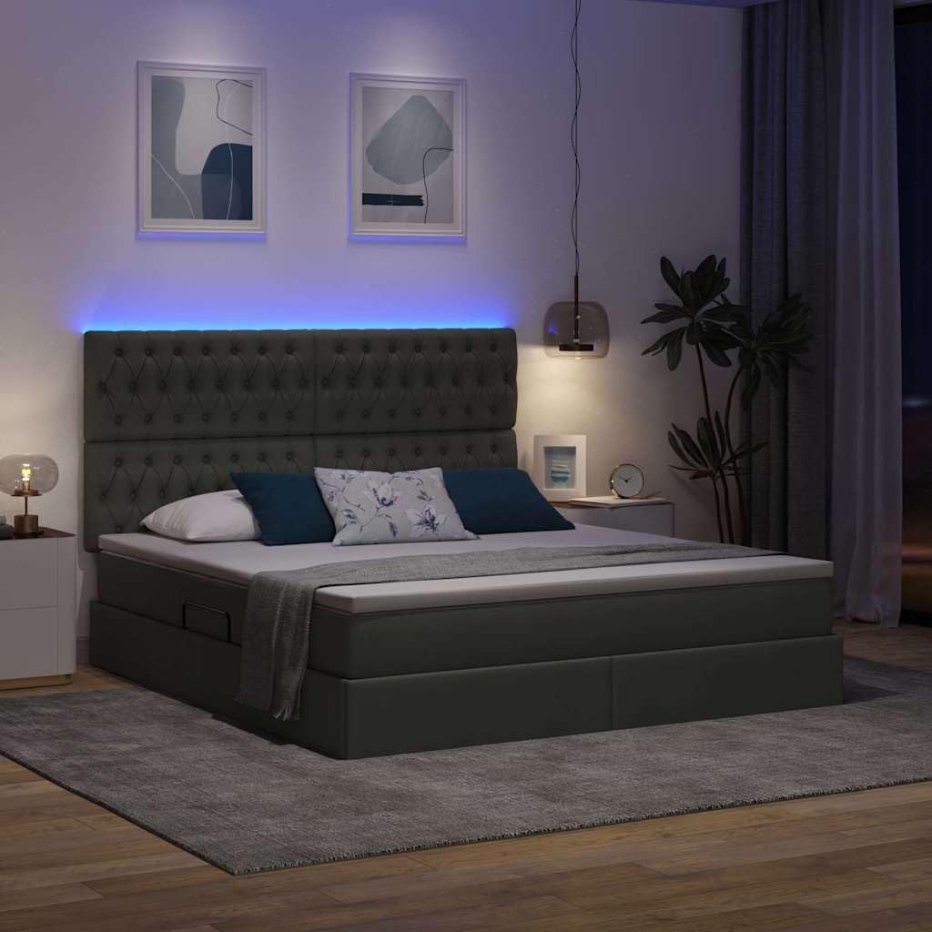 Metalowa z funkcją przechowywania LED Nowoczesny Szary 180x200 cm