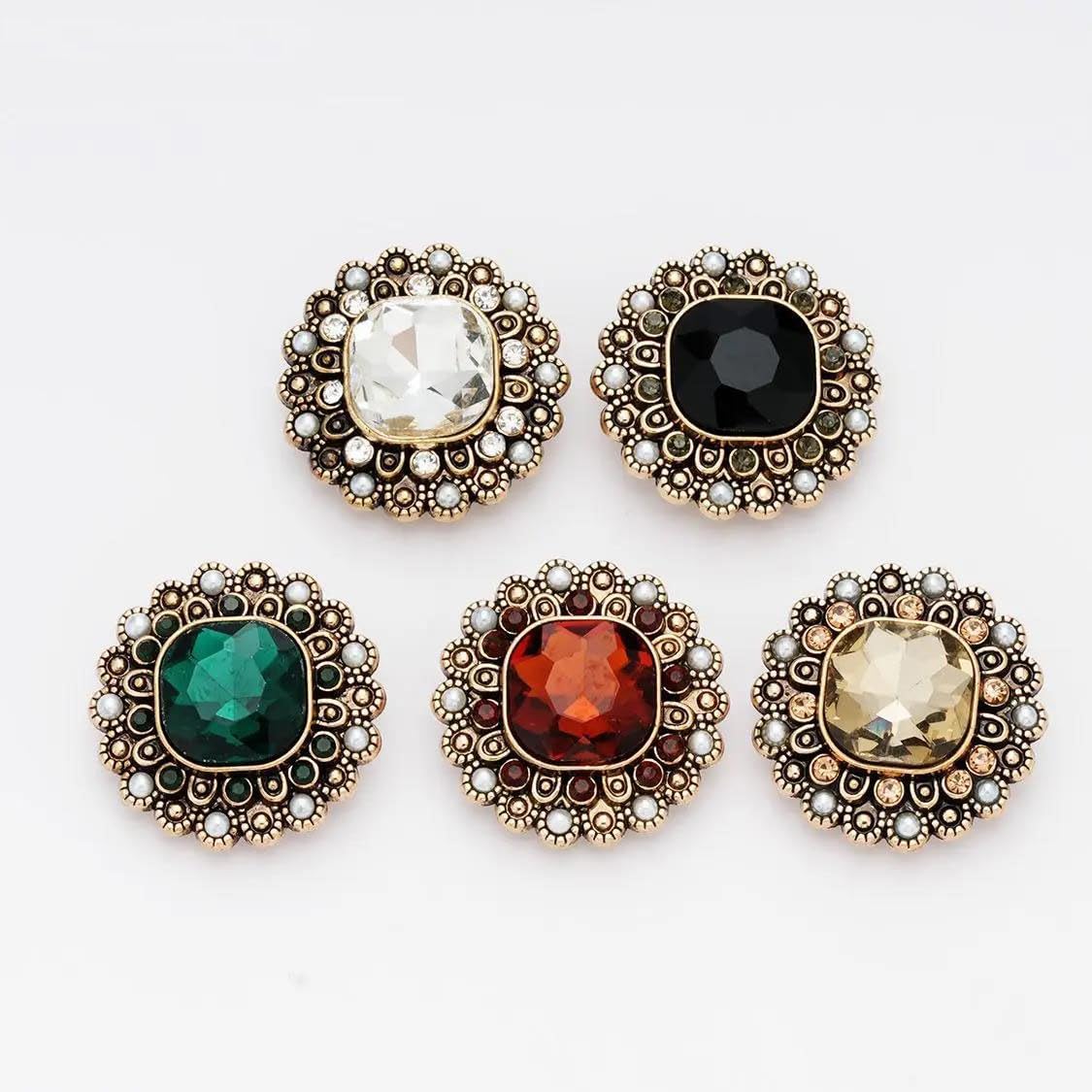 Vintage Metal Buttons with Gemstone Design Elegant Sewing Decoration for Clothing and Crafts