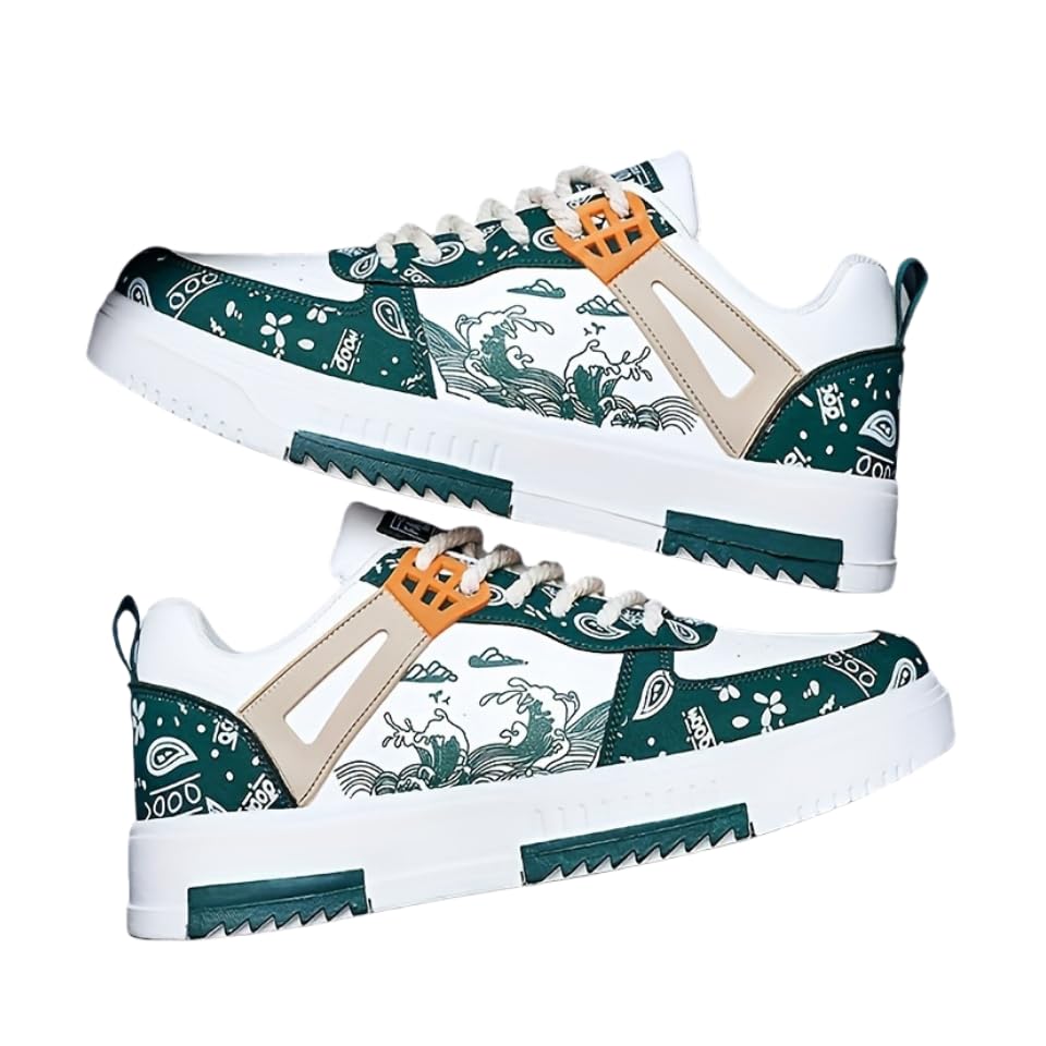 Trendy Pattern Skateboard Shoes for Men Non-Slip Lace-Up Casual Comfort Walking Sneaker - Main Image