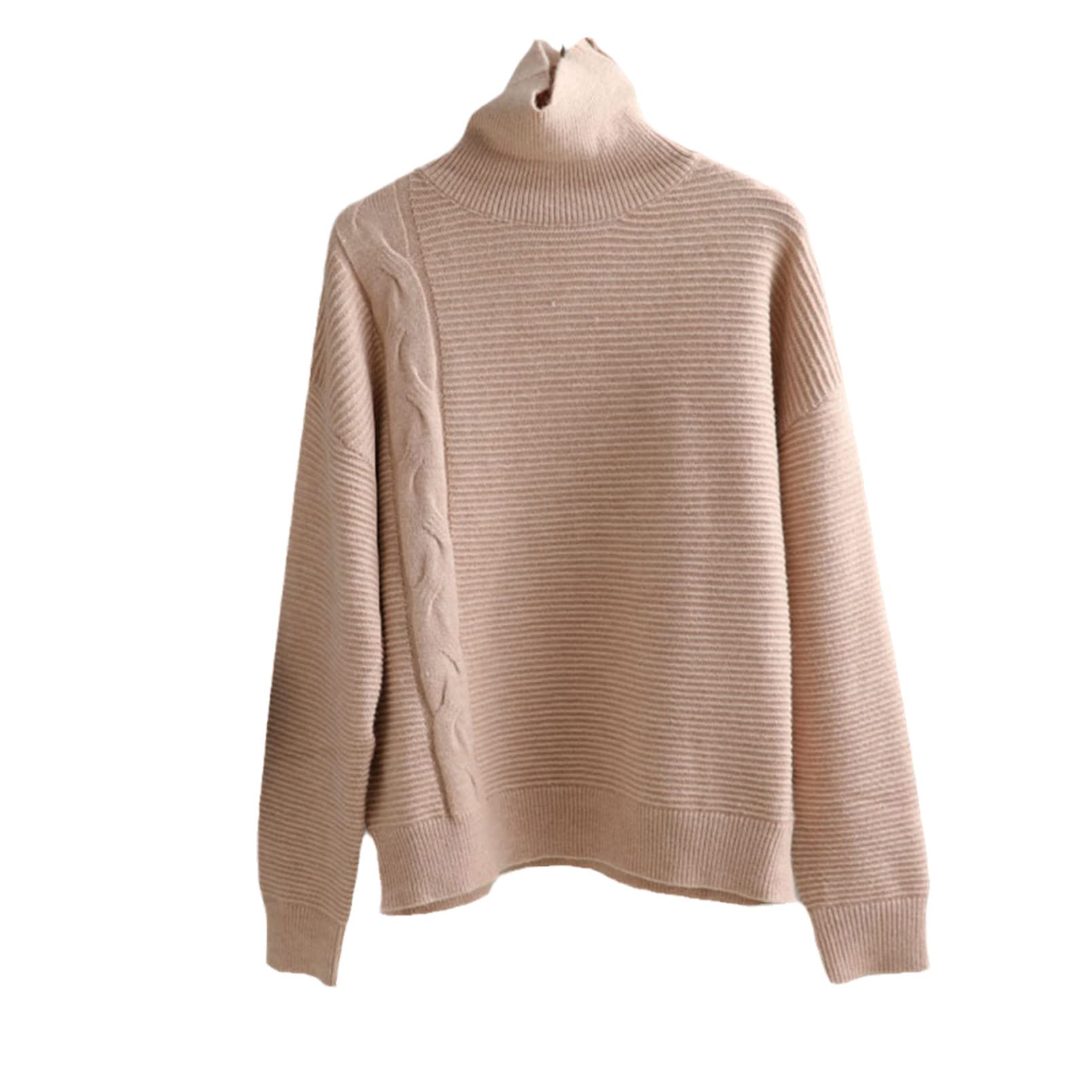 Kobiety golf oversize kaszmirowy sweter swetry damskie luźne skręcone długie rękawy dzianinowe swetry top, Khaki, Rozmiar uniwersalny