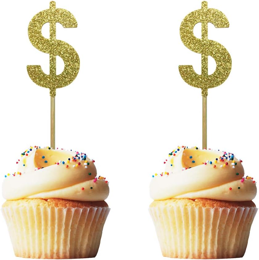 Morndew 24 PCS Dollar Note Cake Topper $ Cupcake Toppers for Theme ...