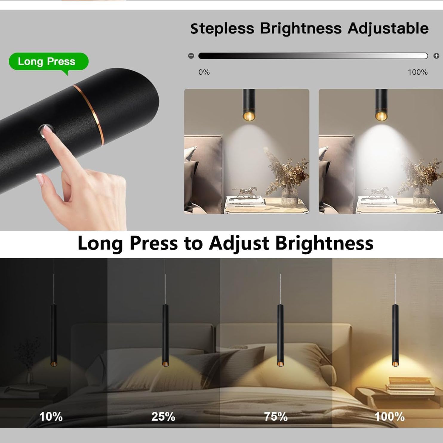 Pendelleuchte Akku 6000mAh Magnetische Hängelampe mit Batterie Wiederaufladbar Dimmbar LED Hängeleuchte Höhenverstellbar Zylinder Innen Beleuchtung für Esstisch Kücheninsel Bar Nachttisch Schlafzimmer