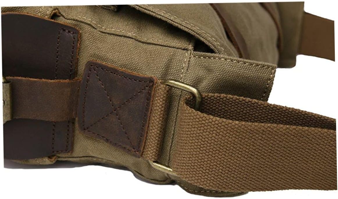 Leather Messenger Bags Vintage Canvas Laptop Bag Shoulder Bag 32cm Army Green