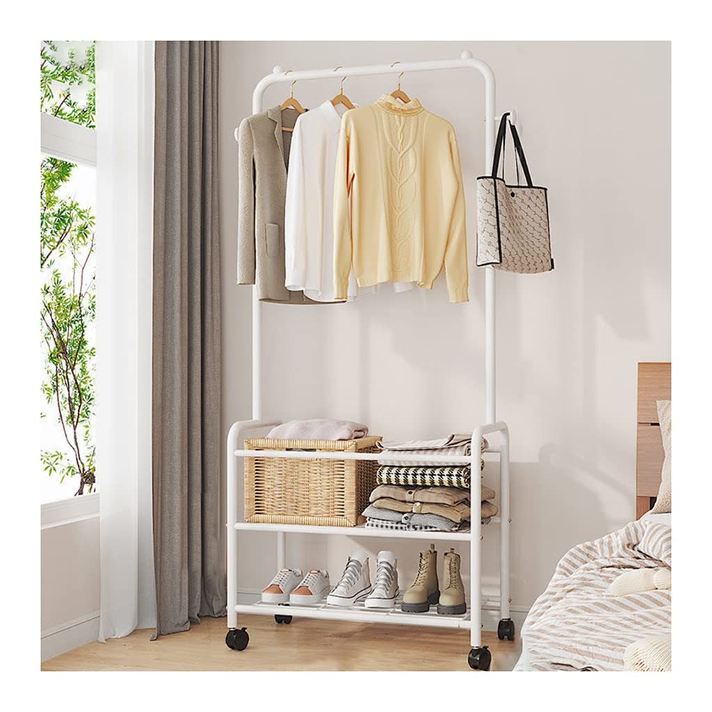 Tringle à vêtements 3-en-1 avec porte-manteau et banc à chaussures mobile