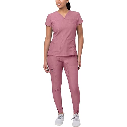 Adar Pro Movement Booster Scrub Set for Women - Sweetheart V-Neck Scrub Top & Yoga Jogger Scrub Pants