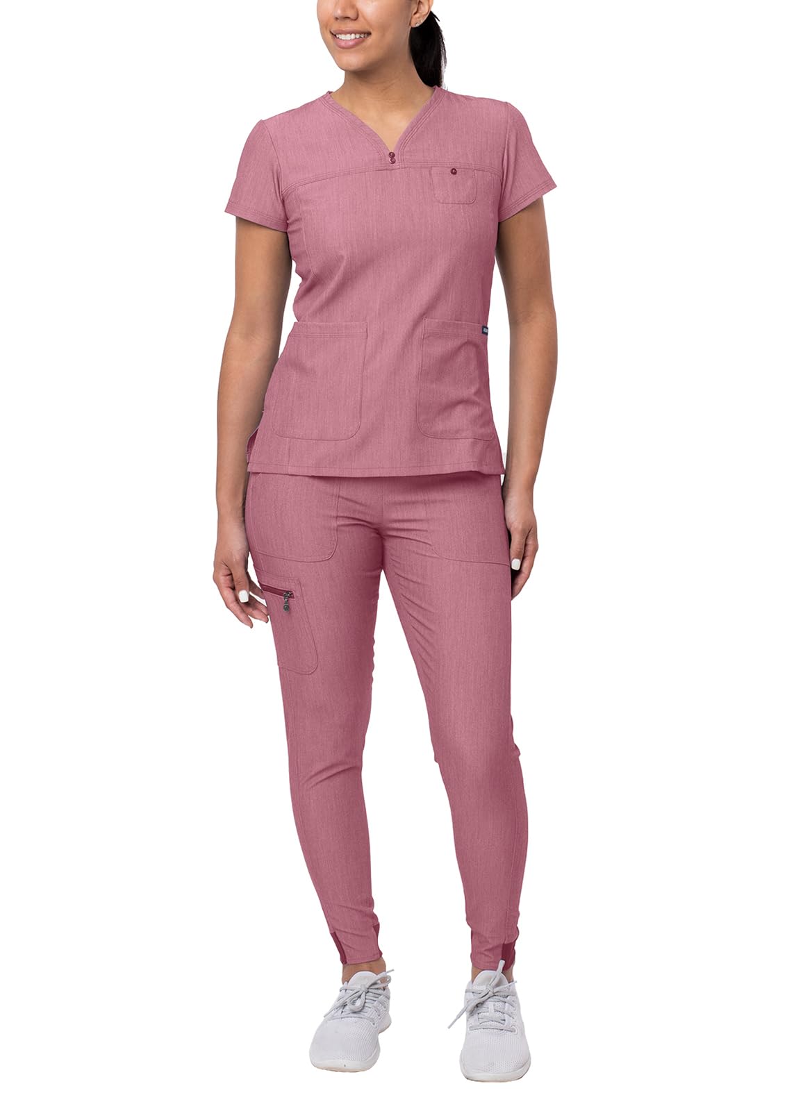 Adar Pro Scrubs Set for Women - Stretch Sweetheart V-Neck Scrub Top & Yoga Jogger Cargo Scrub Pants, 7 Pockets