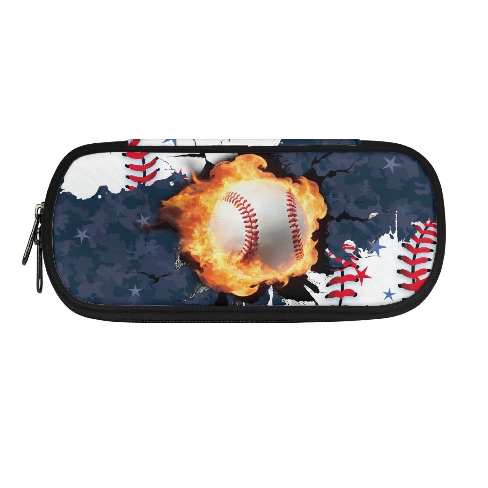 HUGS IDEA Burning Camo Baseball Pencil Case for Boys with Multi Compartments Zipper Pen Bag Pouch Stationery Organizer Storage Bag for Adults Teens — image 1