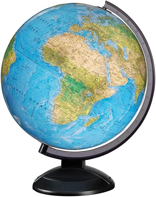 Ready to Assemble World 12" Diameter Globe, USA Cartography, Modern Acrylic Stand and Blue Ocean. Easy to assemble globe that shows Political borders and provincial borders, major ocean currents, detailed lakes, rivers, tributaries and canals.