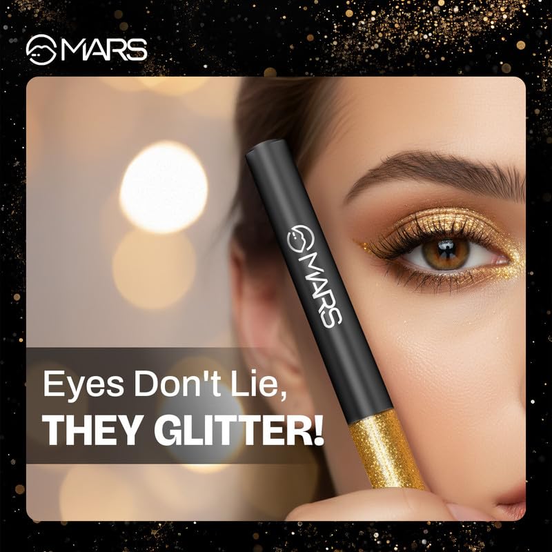 Image of MARS Twinkle Wink Glitter Eyeliner (1.6 ml) (04-DUO-DAZZLE) | Long-Lasting Sparkle Liquid Liner | Smudge-Proof, Quick-Dry Eye Makeup for Party, Wedding & Festival