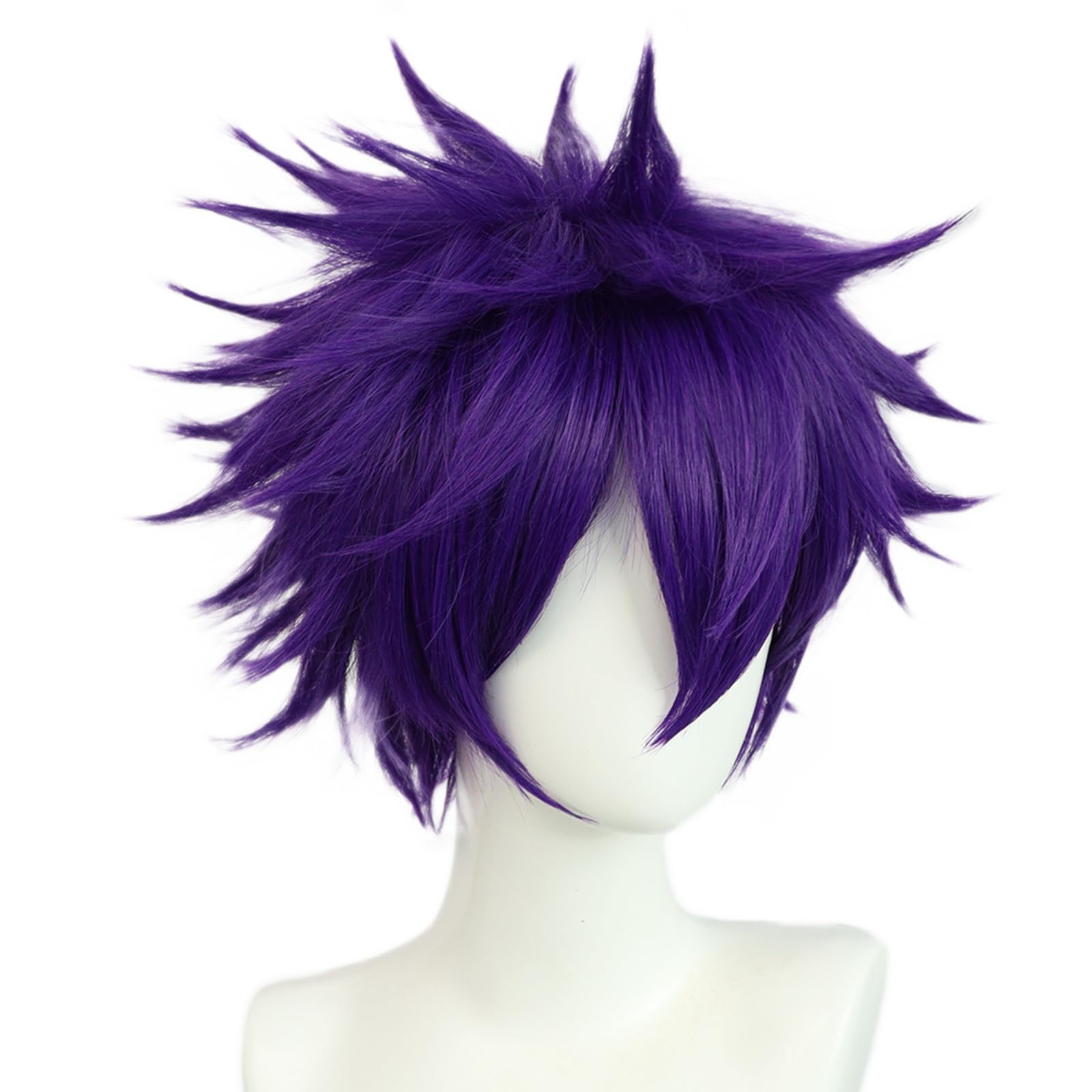 BEKIDER+1 Hair Cap Short Purple Wig for Men Purple Wavy Wig with Bangs for Halloween Christmas Event Costume Party