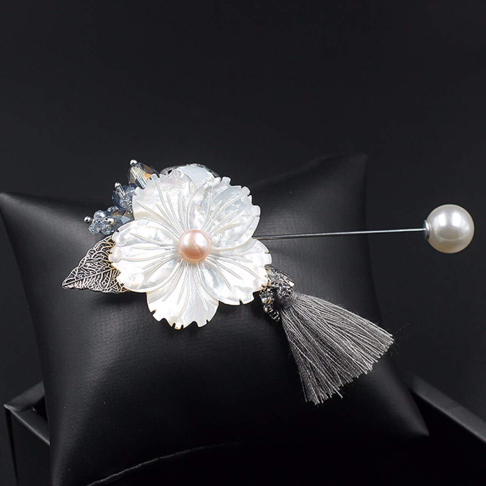 Insignia De Solapa De Plata Brooch Pin Rhinestone Crystal Concha Blanca Borla Boutonniere Corsage Tuxedo Traje De Boda Mujeres Hombres De Plata De Regalo