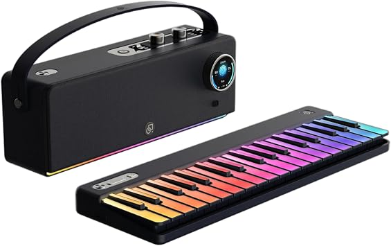 Smart Digital Piano Combo,36-Key RGB Light-Up MIDI Keyboard with 70W Wireless Synth Speaker,Built-in 128 Sounds & Drum Machine,No-Laptop Music Creation Setup,Bluetooth MIDI,USB-C & NFC,Black