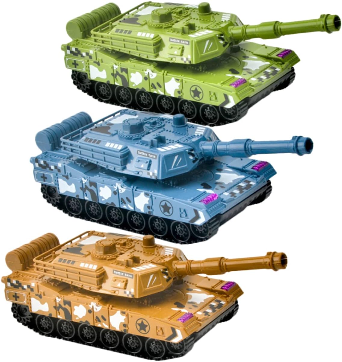 CLISPEED 3pcs Pull Back Tank Models Set for Boys and Girls – Yellow, Green, Blue Inertia Tank Toy Vehicles – Educational Army Toy Cars for Home Decoration and Desktop Display