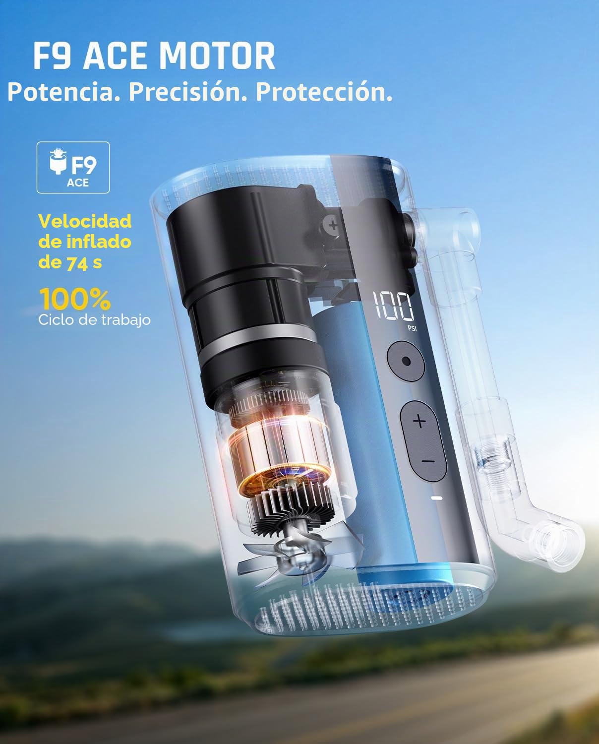 Fanttik X9 Ace Mini bomba de bicicleta, bomba de inflado rápido de 32 segundos con calibre, bomba de aire eléctrica de 150 PSI con válvula Presta y Schrader, adecuada para bicicleta de montaña