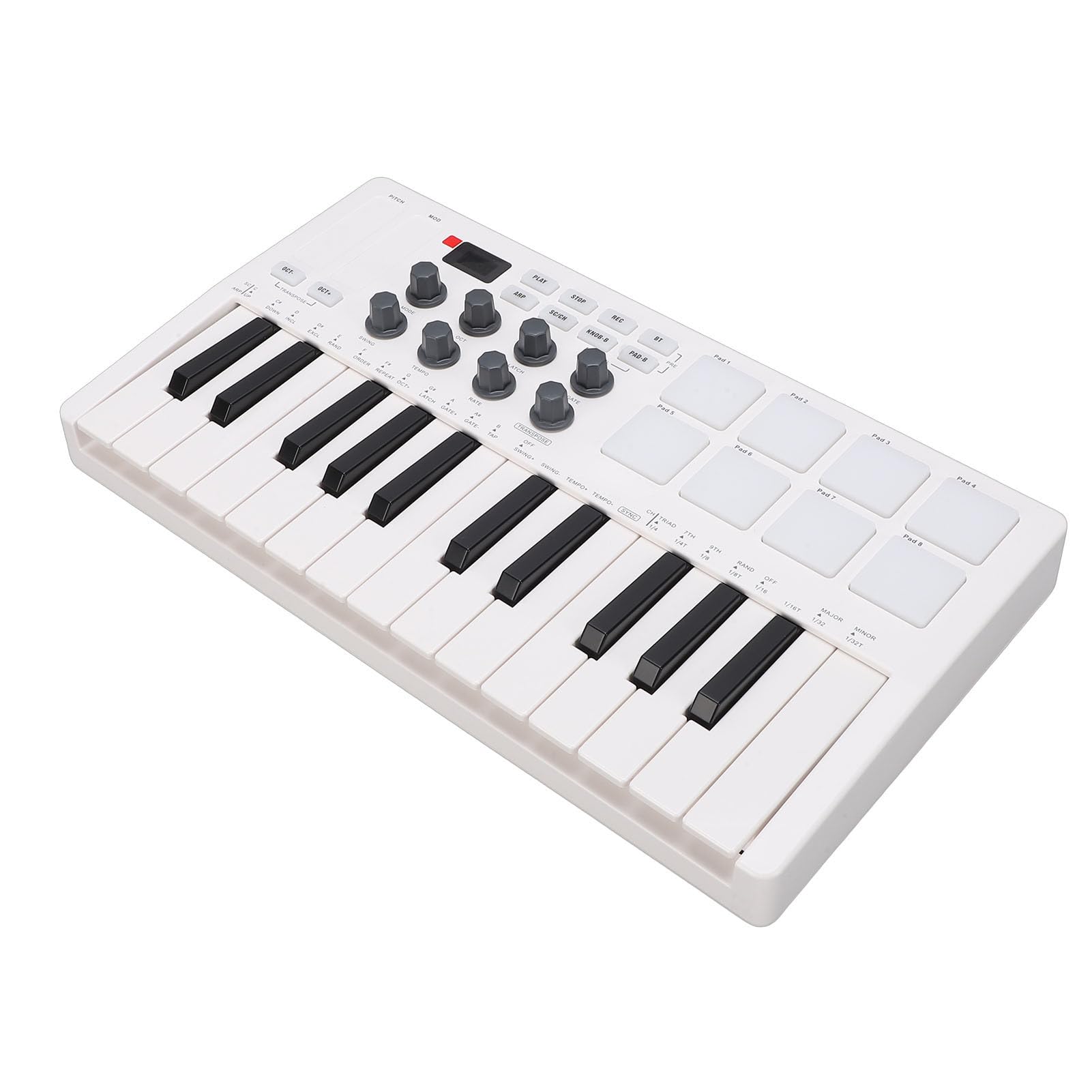 Focket Controlador MIDI USB, 25 Teclas 8 Perillas Portátil con Conexión Inalámbrica Bluetooth, Teclado Musical con 8 Pads de Batería Retroiluminados para Grabación por Computadora Producción Musical