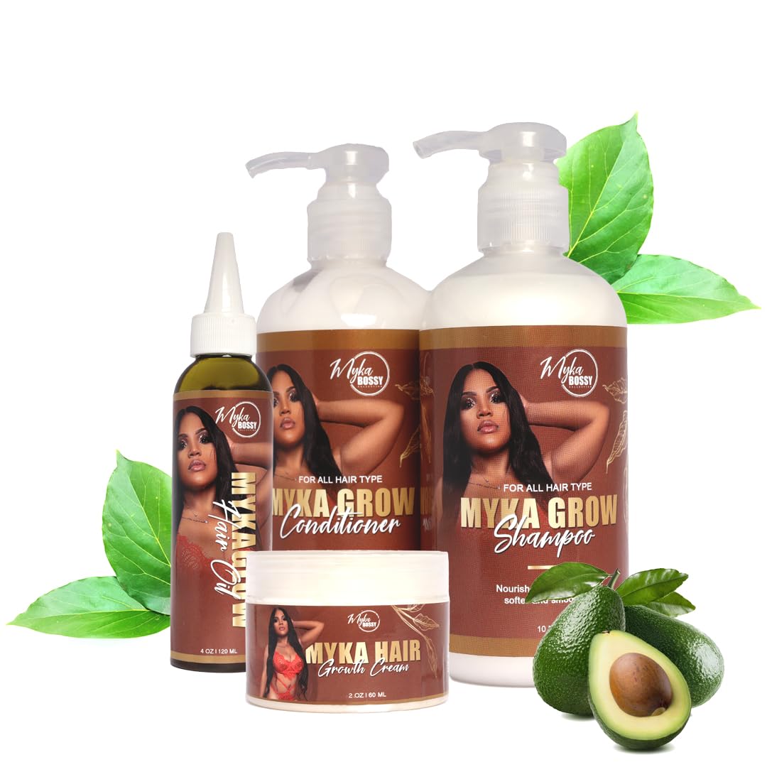 Myka Growth Hair Treatment Oil for Strength & Volume, with Avocado & Coconut Oils - 4 in 1 Shampoo, Conditioner & Cream