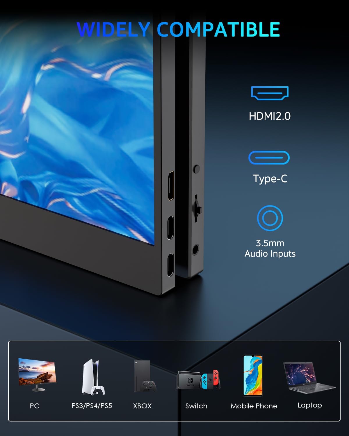 Yodoit Monitor portatile da 144 Hz, schermo ad alta frequenza di aggiornamento FHD da 16,1 pollici 1920 × 1080P, display IPS con porta USB di tipo C e altoparlanti integrati, con Smart Cover