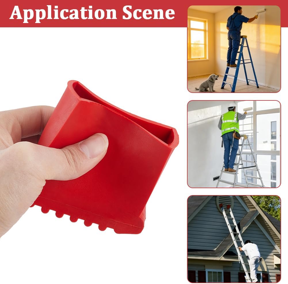 CREATCABIN 2Pcs Ladder Feet Rubber Pads Non Slip Ladder Feet Covers Red Cushion Extension Security Bumpers Replacement Step Leg Caps Accessories for Household Floor Protection 3.7 x 1.4 x 3.2 Inch