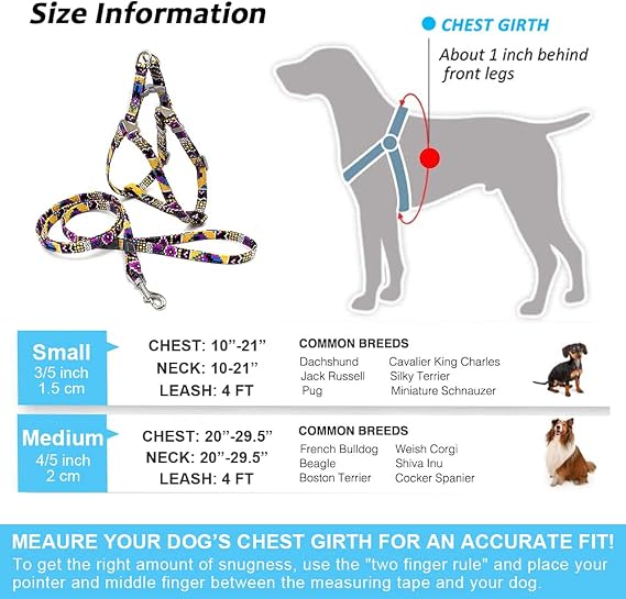 Dog Harness and Leash Set, No Pull Step in Basic Halter Harness for Medium, Small Breed Dogs Cats Pixel Purple S