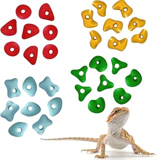 Okueejur 32PCS Rock Climbing Holds for Bearded Dragons - Reptile Tank Wall Grips, 8 Shapes, Easy Glue Install (Glue Not Included)