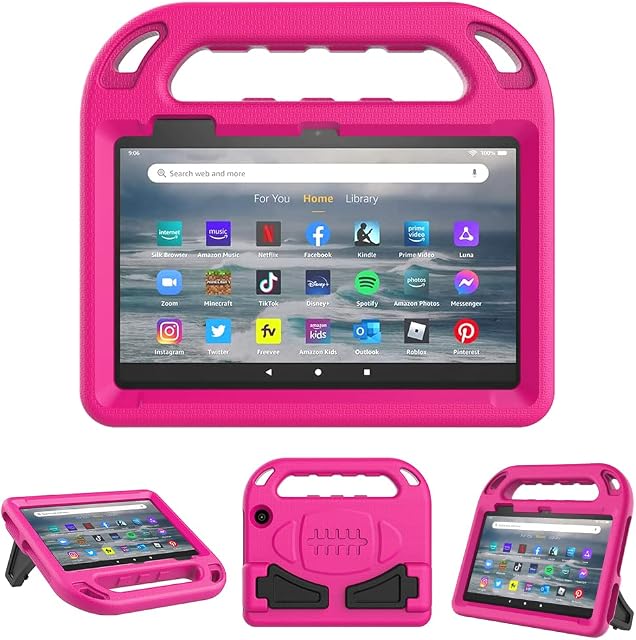 Surom Kids Case for All-new Amazon Fire 7 Tablet (12th Generation, 2022 Release) - Light Weight ShockProof Handle Foldable Stand Kids Friendly Case for Latest Fire 7 Tablet 2022, Rose Pink