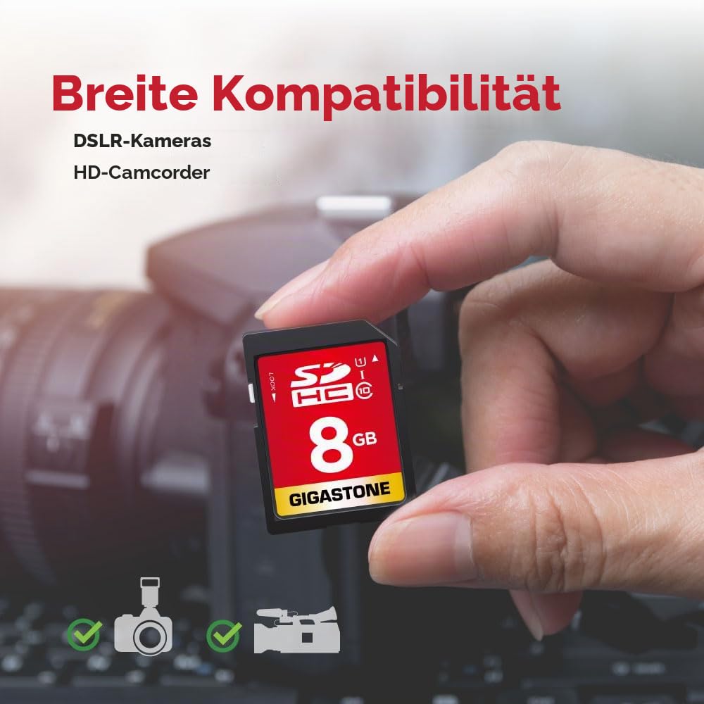 GIGASTONE 8GB SDHC Speicherkarte 10er-Pack, bis zu 80 MB/s, für Digitalkameras Canon Olympus PC