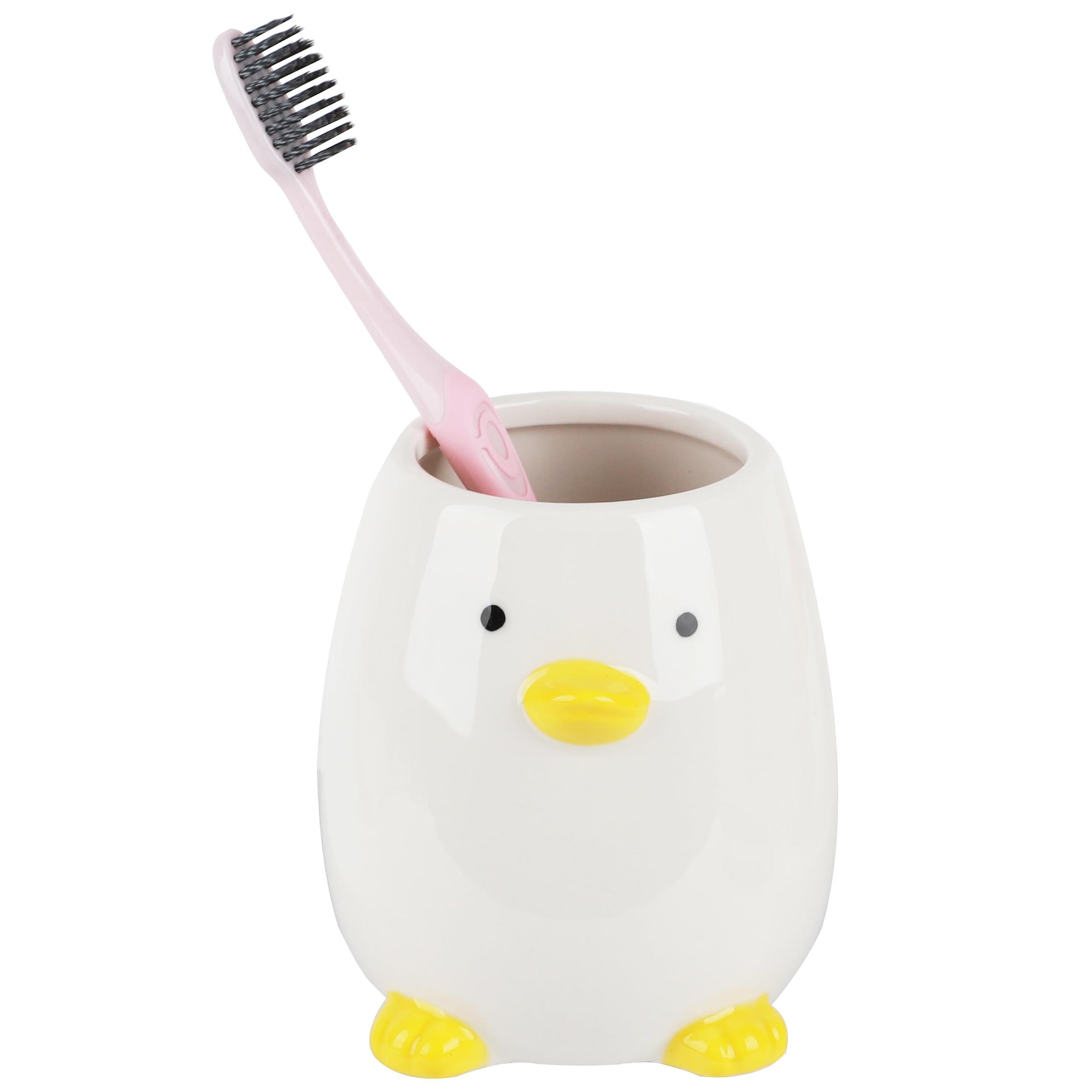 Louie Silna White And Yellow Ceramic Toothbrush Holder, Cute Animal Makeup Brush, Toothpaste Storage Rack, Suitable For Bathroom Countertops, Mug, (White)