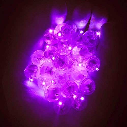 JJGoo 50 luces LED moradas para globos, mini bolas redondas, impermeables, pequeñas luces de tiempo de espera para globos, linterna de papel, huevos