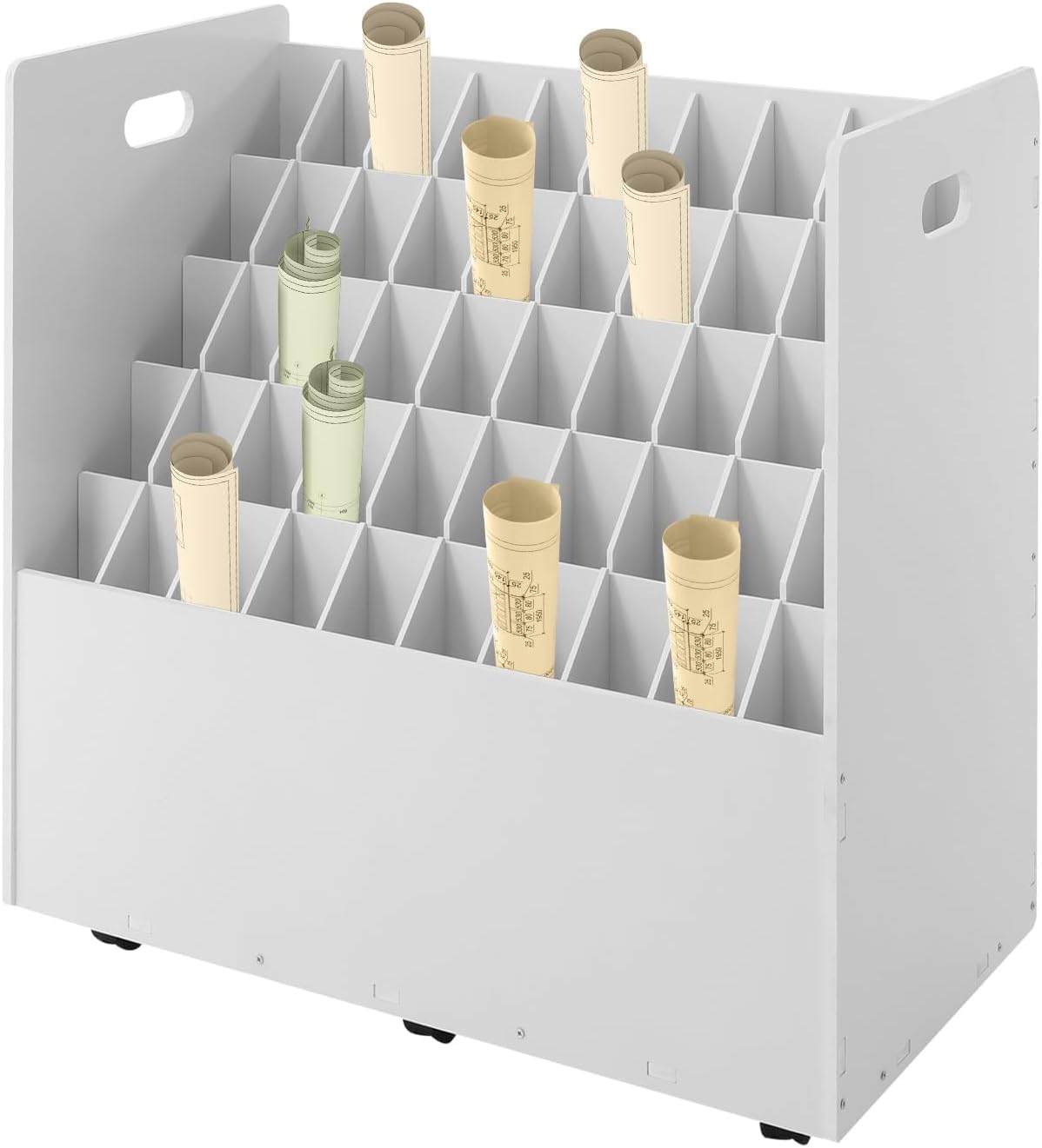 Organizzatore a rulli con ruote per progetti, planimetrie e documenti. Scaffale portaoggetti a 2050 scomparti con ruote per disegni, poster, mappe, opere darte e archiviazione per ufficio. (50-Slots)