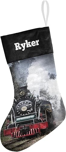 Joyestore Calcetines de Navidad personalizados para transporte de tren, calcetines colgantes de chimenea con nombre personalizado para decoración de