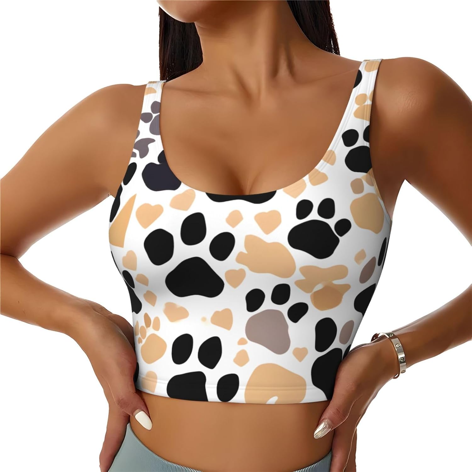 Cute Dog Paw Prints Print Women's Sports Vest Breathable for Yoga Running Gym Athletic Casual Sleeveless Top