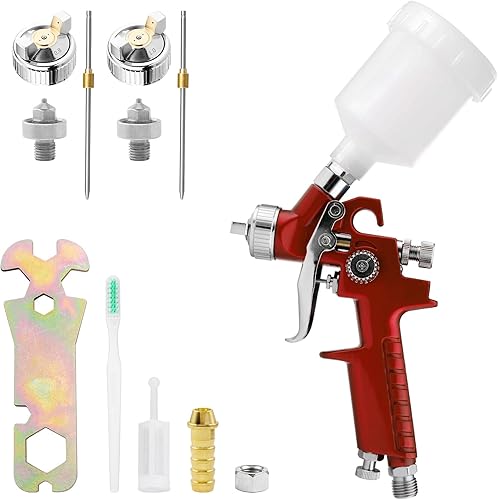 Miniatura 8 de Mini HVLP Pistola pulverizadora de aire en kit, con boquillas de 0.8mm y 1.0mm y taza de 125cc, pequeño pulverizador de pintura automotriz, pistolas
