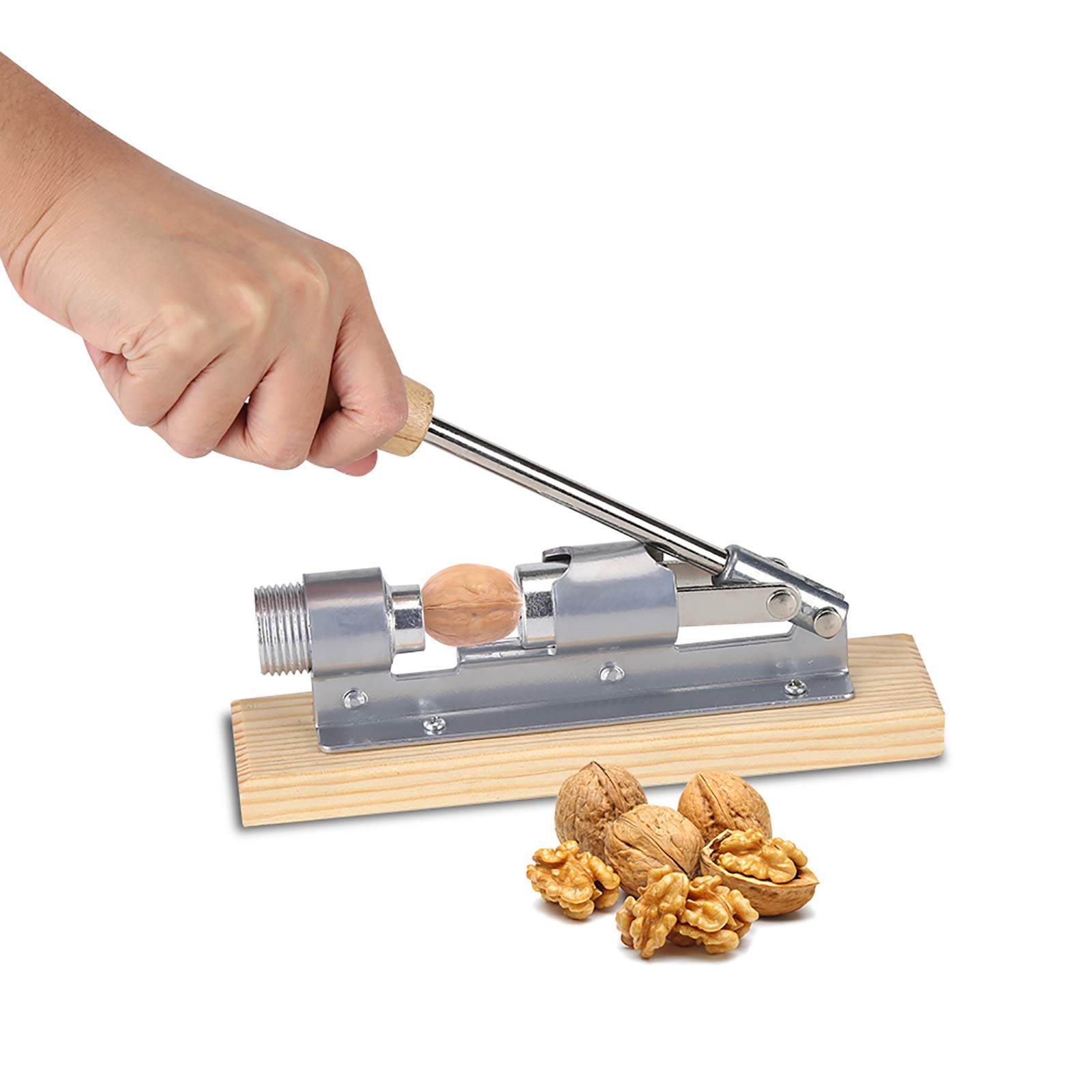 Walnut Cracker Nut Opener Faster and Easier with Leverage Design,for Different Sized Nuts Solid Metal Construction and Wooden Base