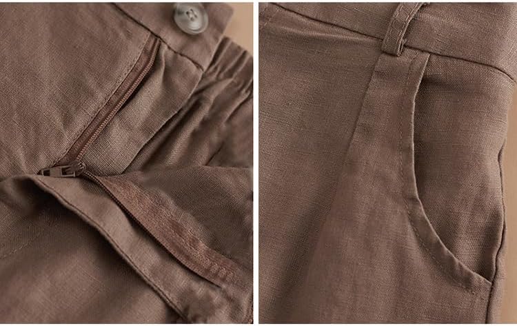 Kinghua Womens Linen Skirt Elastic High Waisted Casual Straight Cotton Linen Midi Skirt with Slit - Image 5