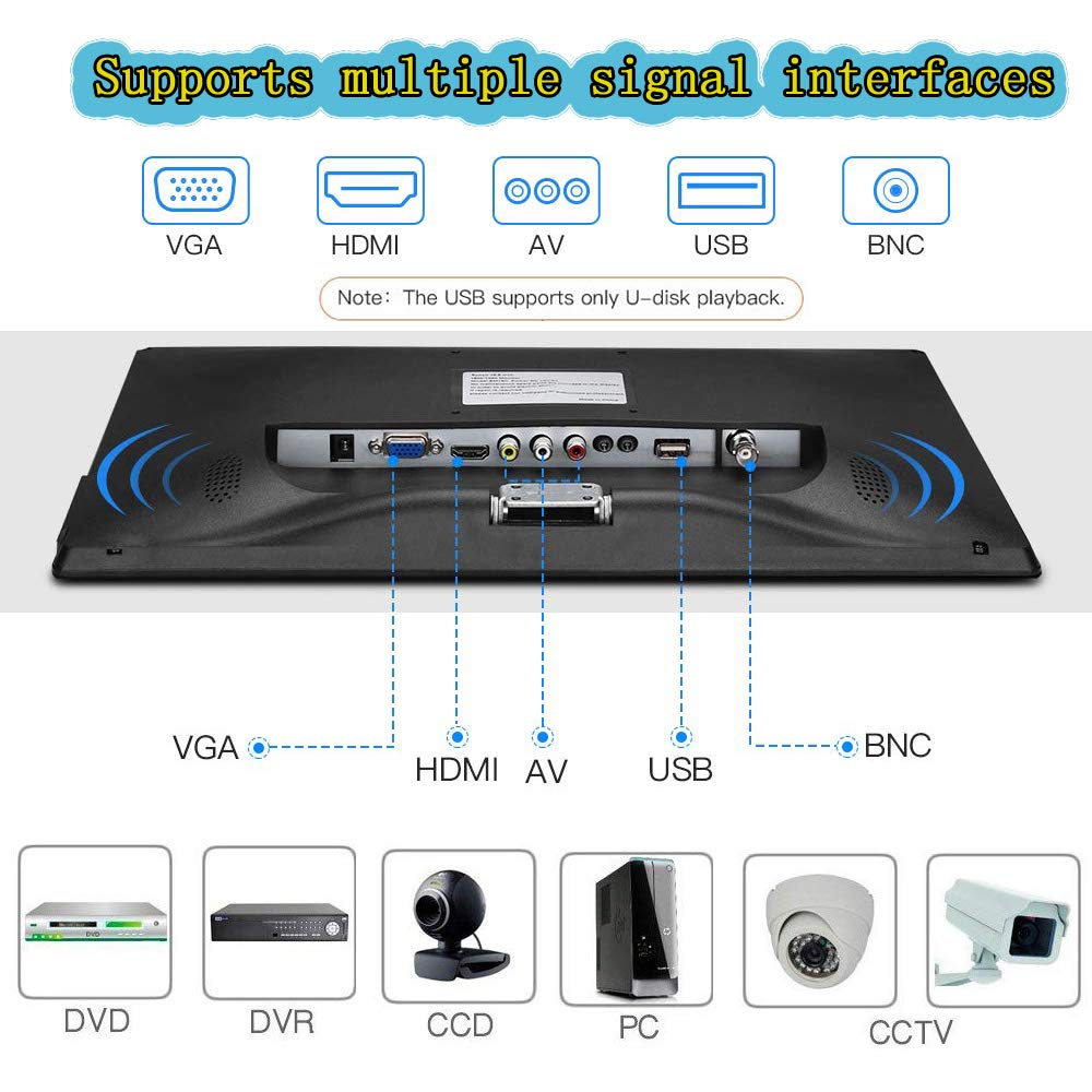 Display multifunzione CCTV da 22 pollici supporta PC HDMI BNC VGA AV interfaccia di ingresso USB 1920 x 1080 schermo Full HD con altoparlante integrato LCD