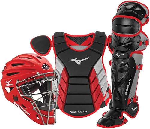 Mizuno Samurai - Juego de equipo de béisbol juvenil en caja, negro y rojo, 14 pulgadas para niños jóvenes