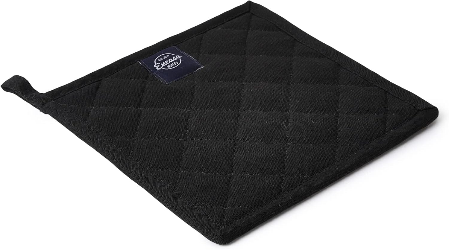 Encasa XO Heat Resistant Cotton Pot Holders with Hanging Loop - Set of 2 - Full Black - Multipurpose Quilted Everyday Hot Pad for Kitchen, Camping, BBQ & Microwave - 8x8 in - Image 3