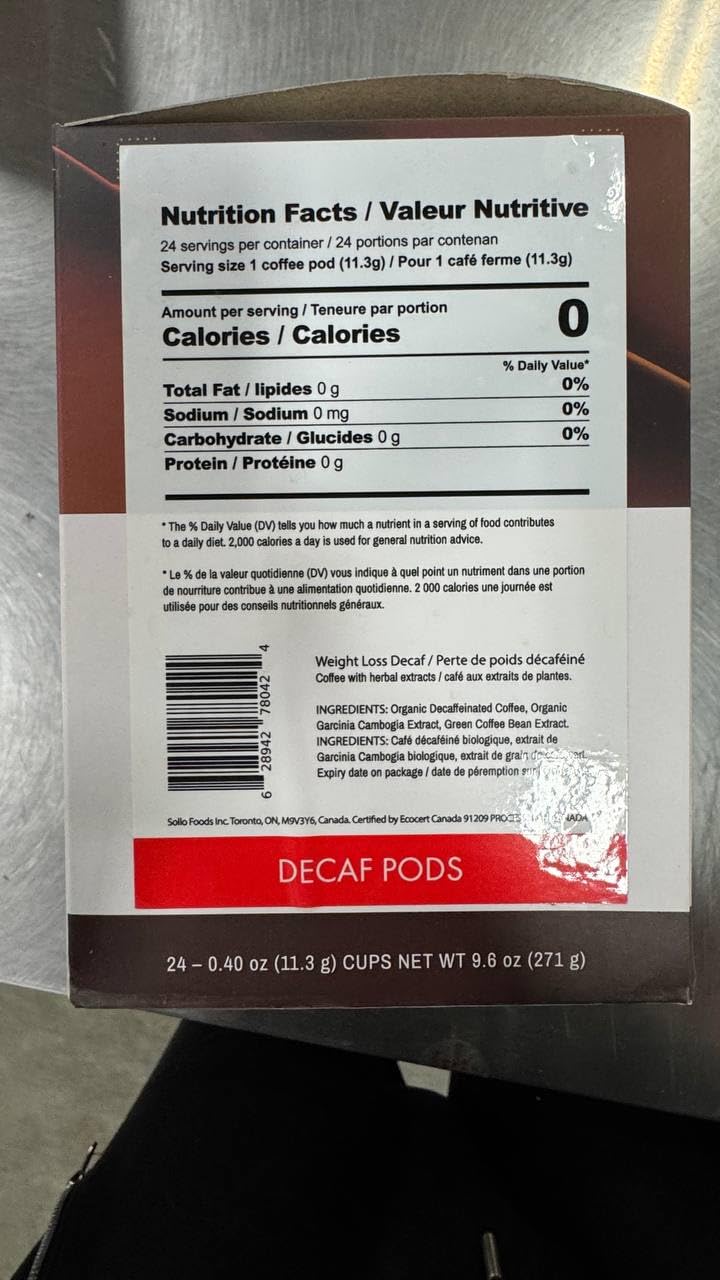 SOLLO Slim Decafenated Coffee Pods, Diet Support, Weight Loss with Garcinia, Vitamins and Green Coffee Bean Extract, Compatible w/Keurig K-Cup Brewers, Decaf 24 ct