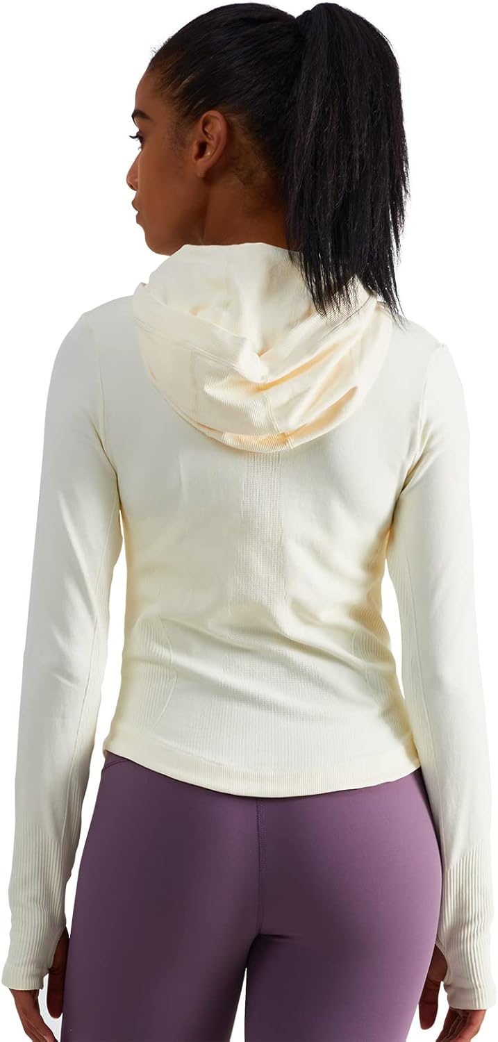 Womens Hooded Athletic Long Sleeve Running Shirts Workout Yoga Tops with Thumb Holes Slim Fit - Image 3