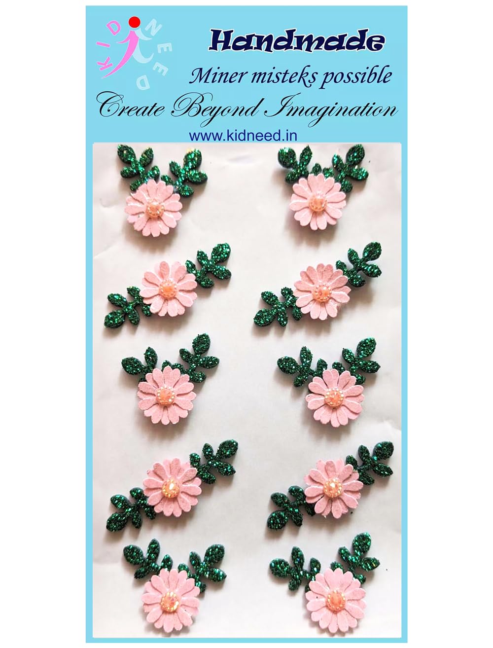 Kidneed Designer Scrapbooking Project Journaling Glitter Green-Pink Paper Leaf Flower 10pc for Creative Craft-image-25