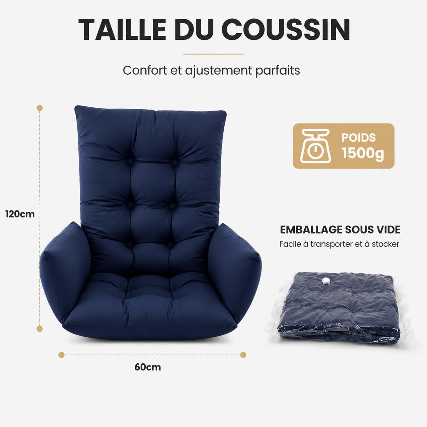 Coussin de fauteuil suspendu Imperméable Lavable, Oreillers De Oeuf balancelle suspendue, Coussin de jardin pour chaise à bascule, Pour Terrasse Et Balcon, Chaises Suspendues, Paniers Suspendus(K)