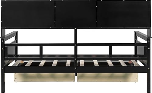 Miniatura 17 de Merax Sofá cama individual con listones de madera, soporte moderno sofá cama con rieles, tamaño individual, blanco marfil Marfil blanco,Espresso