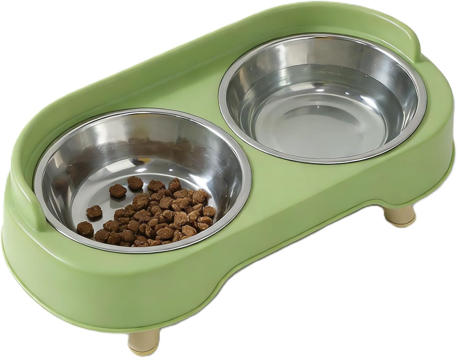 Elevated Stainless Steel Pet Double Bowls for Small Medium Dogs Cats – Detachable Non-Slip Leak-Proof Food & Water Bowls Set (12.6×6.5×2.8 Inches) 2-in-1 Feeding Dishes (Green)
