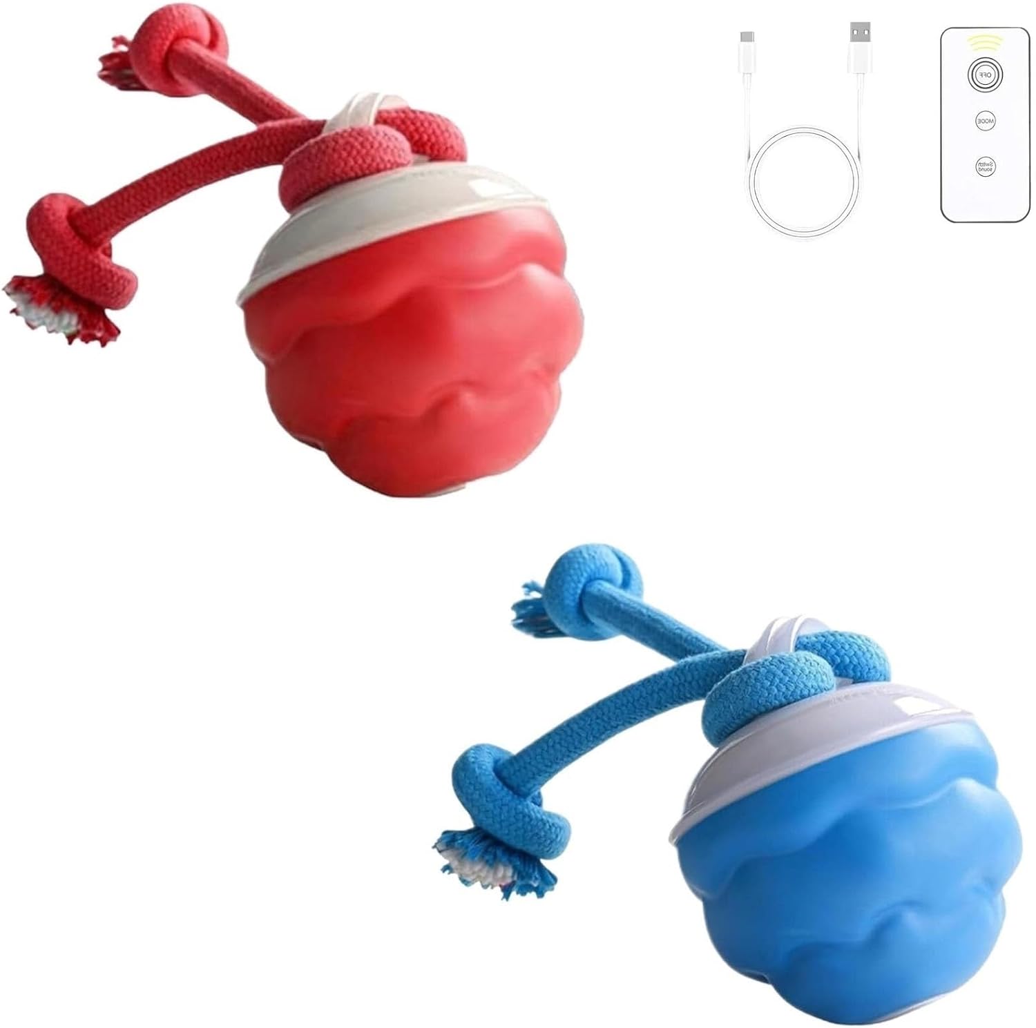 Rolling Dog Toy with Remote Control, Interactive Dog Toys Ball, Squeaky Electric Balls Toys Auto Rolling Smart Jumping Ball(Blue+Red)