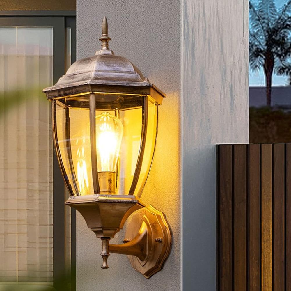 Szklana lampa ścienna z rustykalną szklaną obudową E26, wodoodporna IP54, idealna na podwórko, do ogrodu, przedpokoju, wejścia.