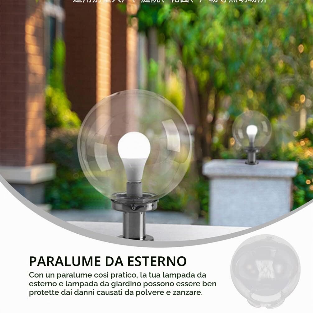 DOITOOL Lampione In Plastica Trasparente Con Globo Con Collo Montato Globo Luminoso Rotondo Palo Apparecchio Esterno Per Luce Giardino Esterna 20 Cm